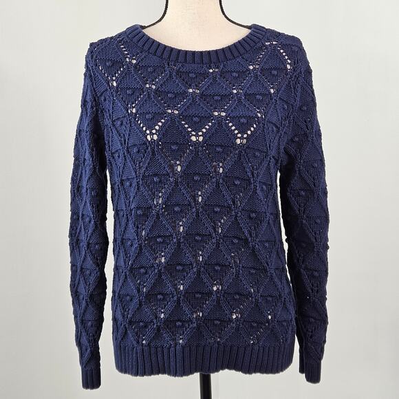 Tommy Hilfiger Navy Blue Open Knit Sweater | Women's Large | FLAWS - Picture 1 of 15